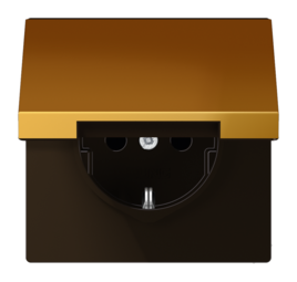 Розетка JUNG LS METAL, скрытый монтаж, с заземлением, с крышкой, золотой