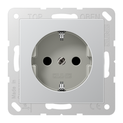 Розетка JUNG A 500, скрытый монтаж, с заземлением, со шторками, алюминий