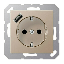 Розетка с USB Jung A 500, скрытый монтаж, с заземлением, шампань, A1520-18ACH