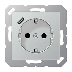 Розетка с USB Jung A 500, скрытый монтаж, с заземлением, алюминий, A1520-18CAL