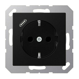 Розетка с USB Jung A 500, скрытый монтаж, с заземлением, черный матовый, A1520-18CSWM